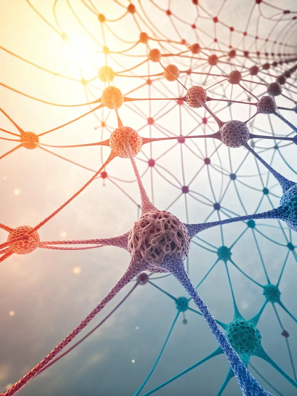 A visual representation of a neural network, with nodes and connections highlighted, in a high-tech research lab.