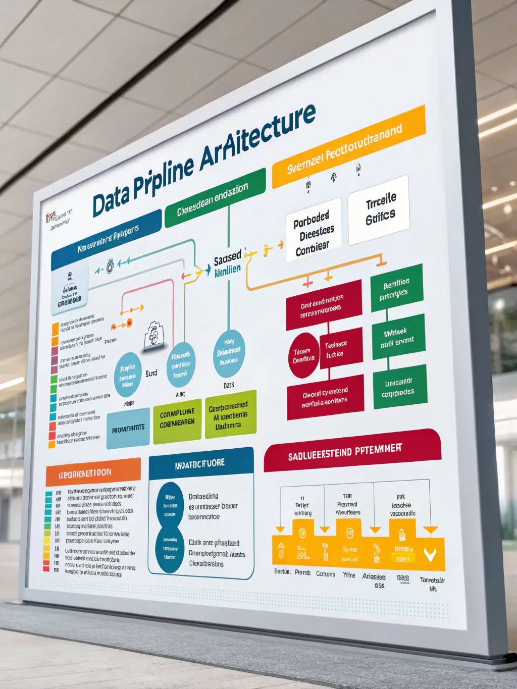 A data pipeline diagram showing the flow of data from source to analysis, with various data processing steps, in a data center environment.