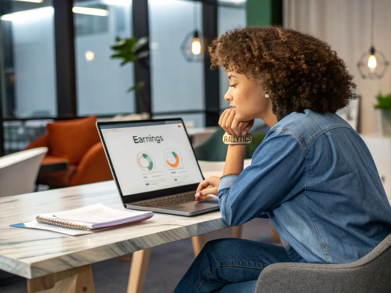 A student analyzing statistical data using R programming on a computer, with a focus on data visualization and statistical modeling.