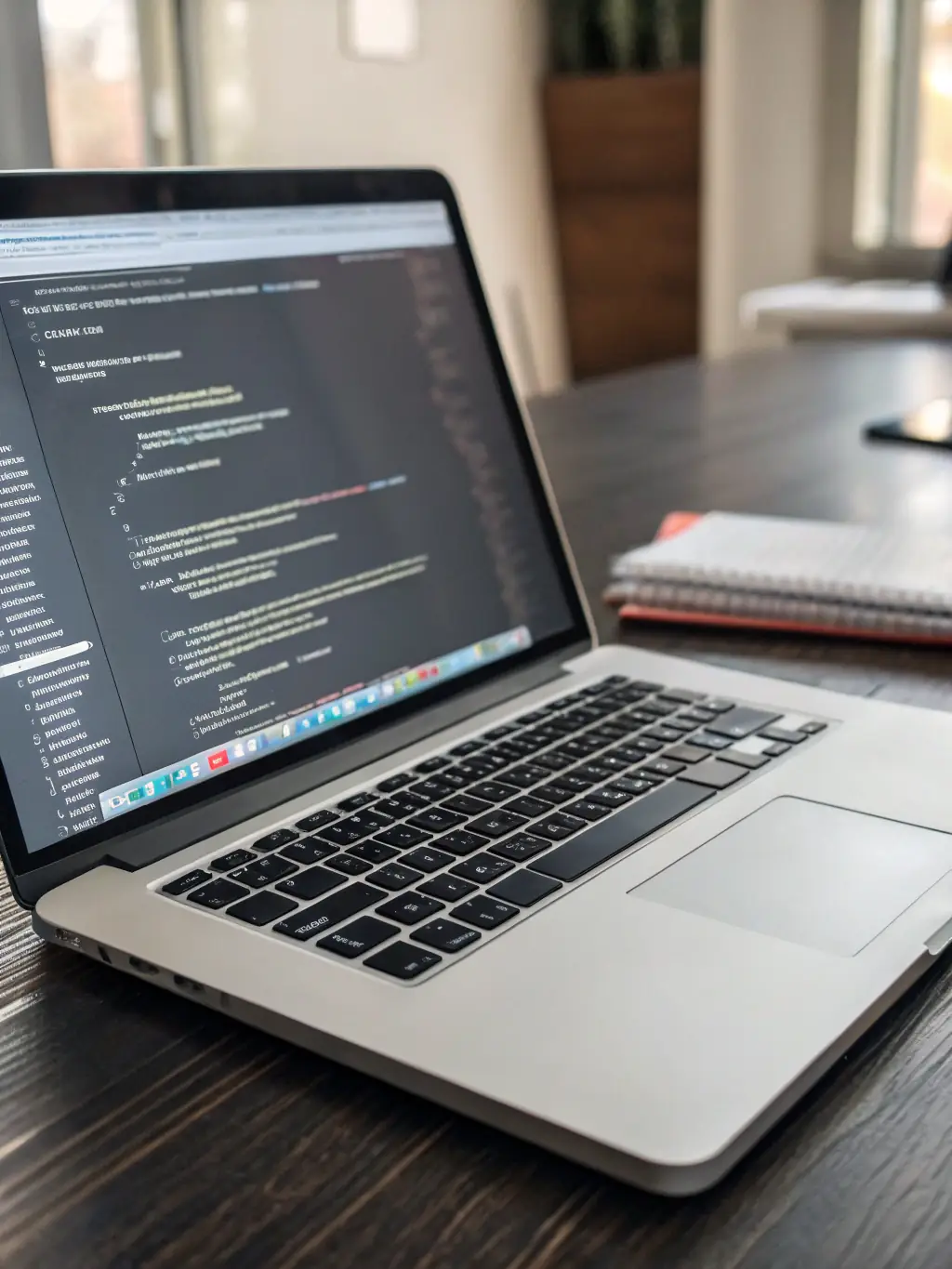 A focused close-up shot of Python code on a laptop screen, highlighting the syntax and structure, in a modern classroom setting.